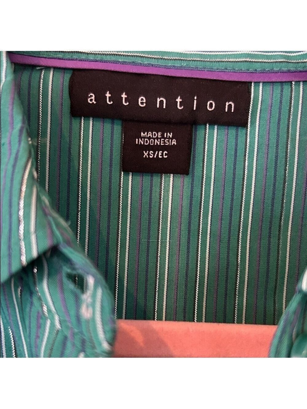 Attention Teal Striped Button Down Shirt - Picture 2 of 3